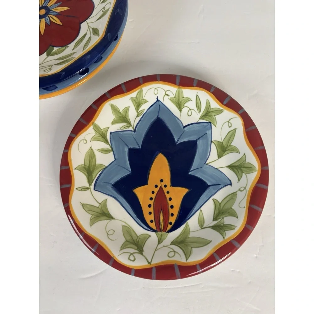 Pier 1 Imports Set Of 4 Floral Dessert Plates Earthenware